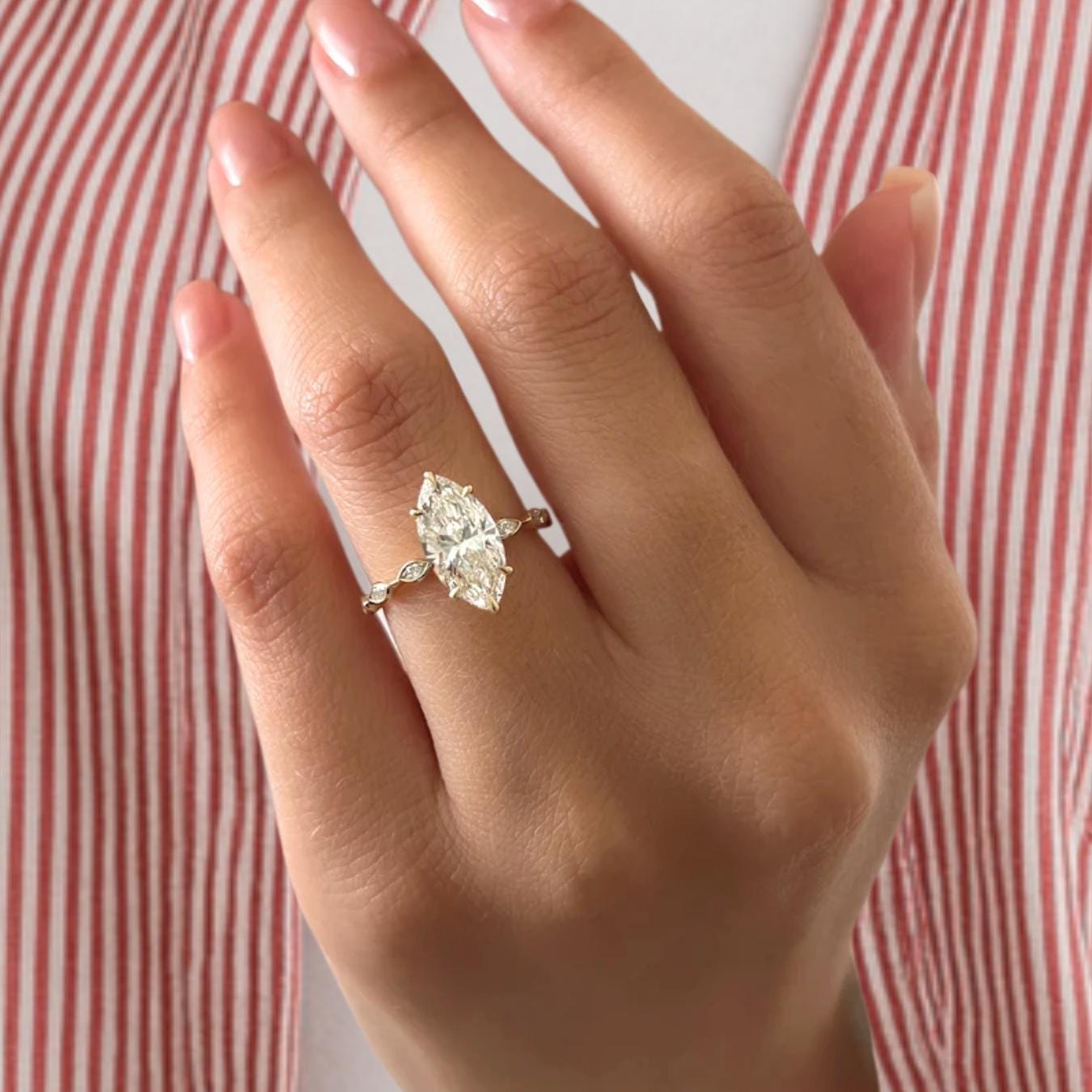2 Carat Marquise Lab Grown Diamond Marquise Band Engagement Ring