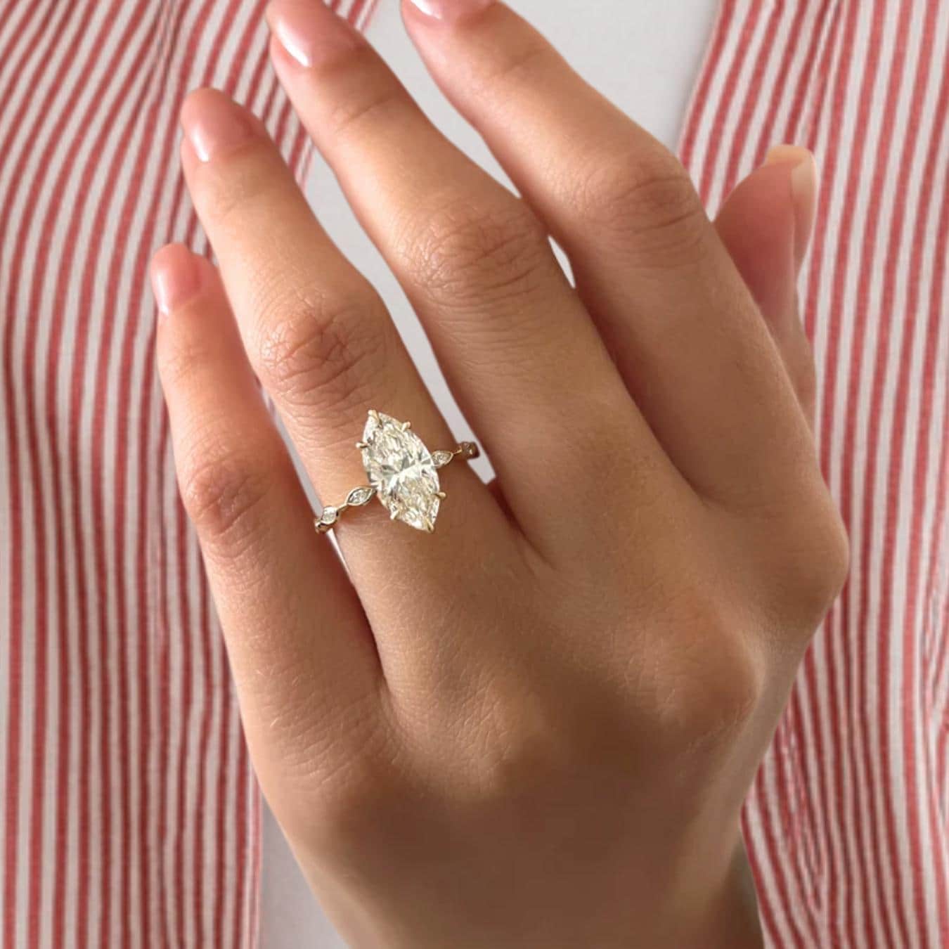 2 Carat Marquise Lab Grown Diamond Marquise Band Engagement Ring