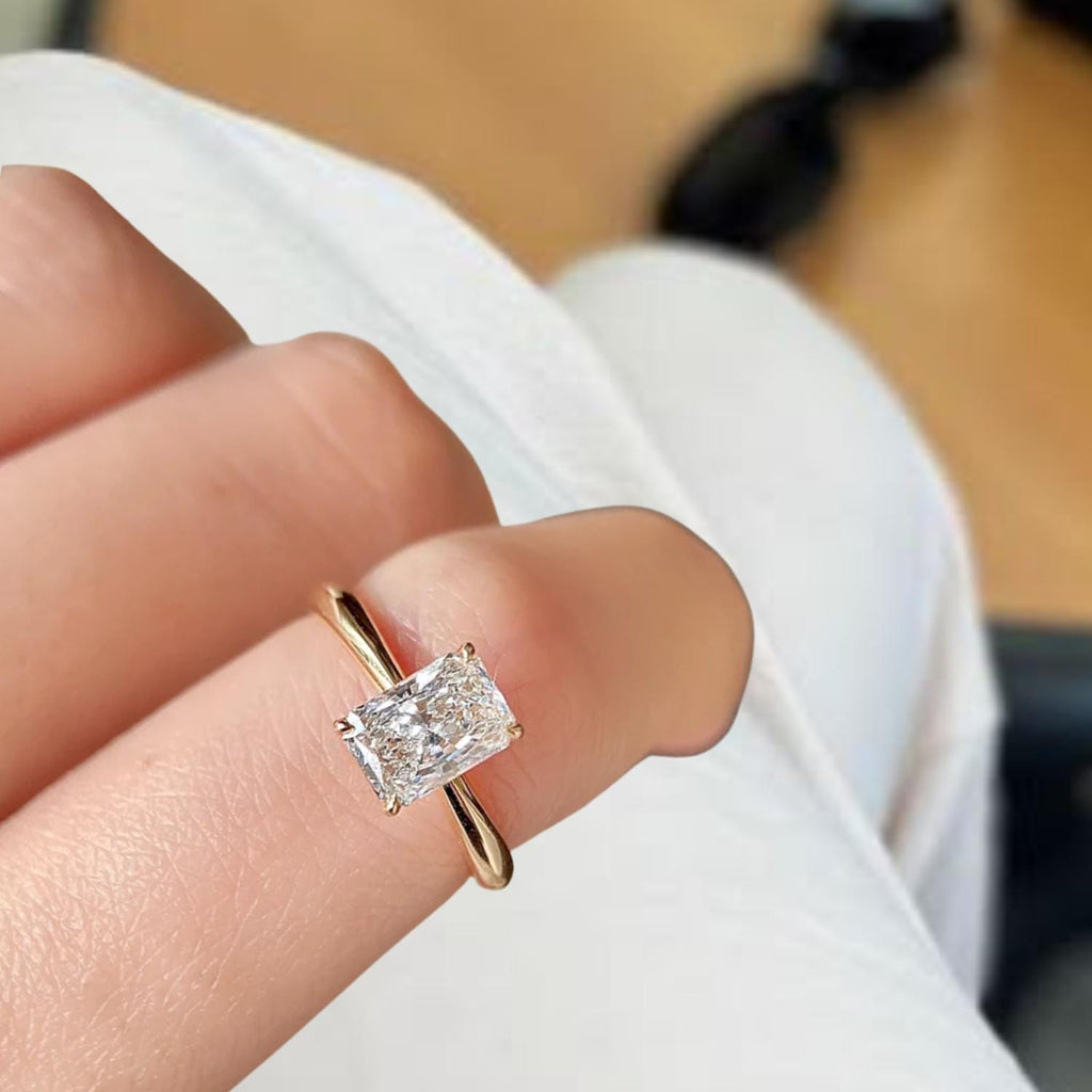 1 CT Radiant Cut Lab Diamond Engagement Ring