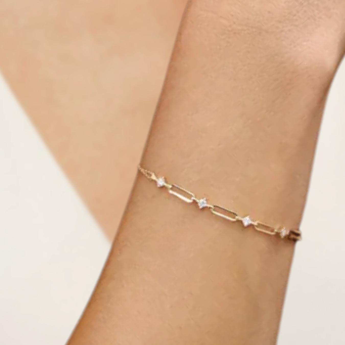0.47CT Paperclip Lab Grown Diamond Station Bracelet, 14K Gold Chain Link Bracelet