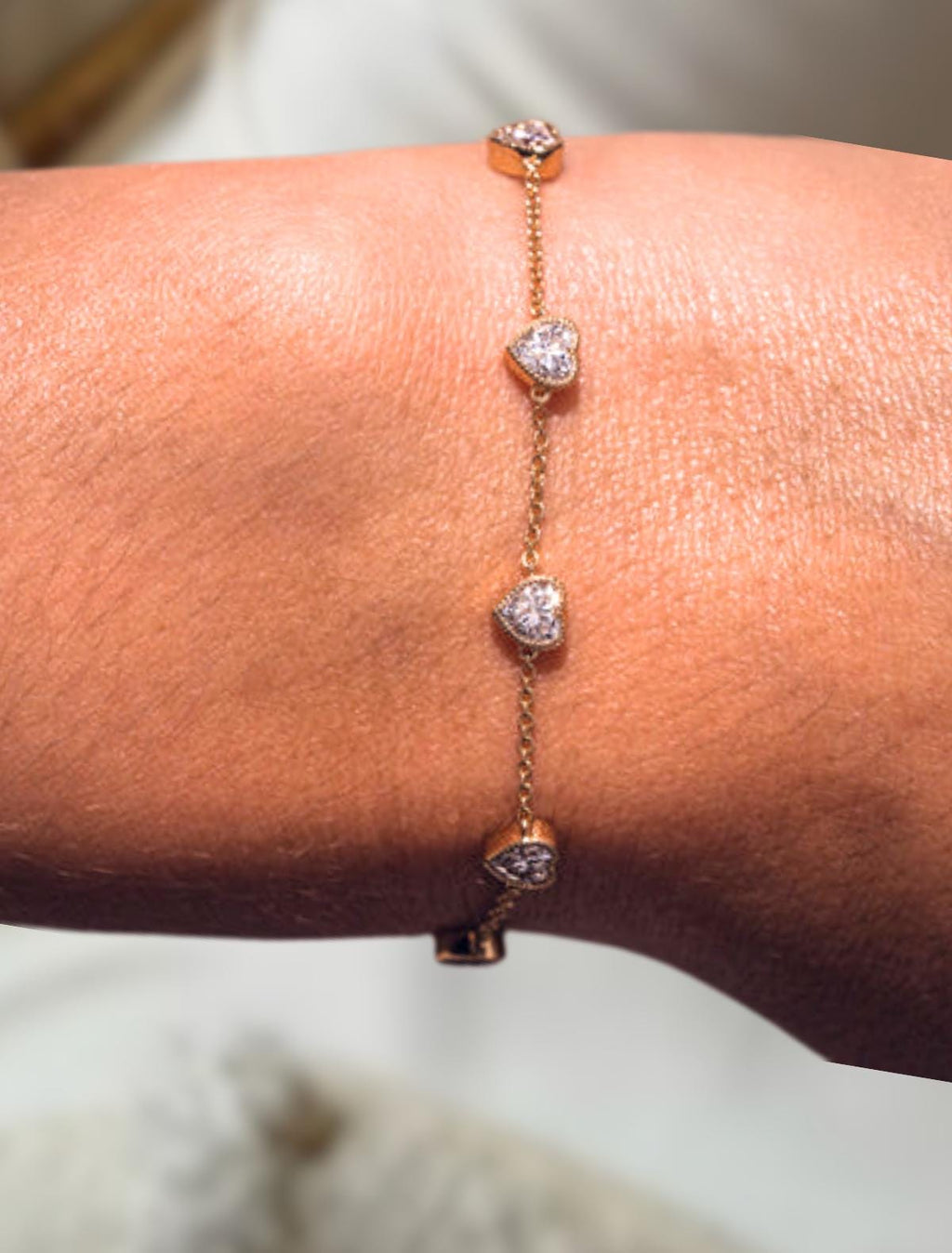 Heart Cut Bezel Bracelet Tiny Diamond Bracelet Best Friend Gift Gold Women's Diamond Bracelet