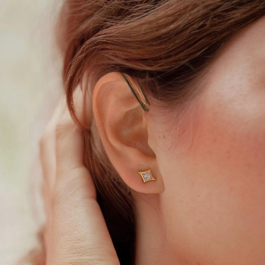 14k Solid Gold North Star Lab Grown Diamond Stud Earring