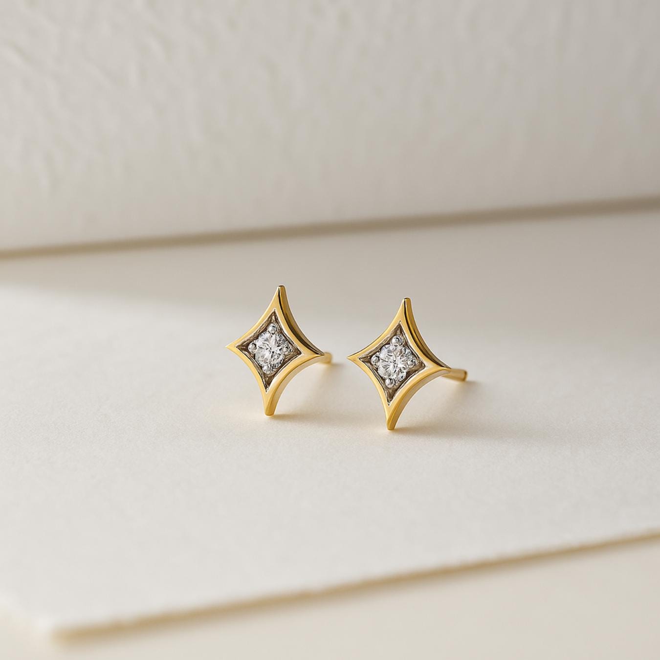 14k Solid Gold North Star Lab Grown Diamond Stud Earring