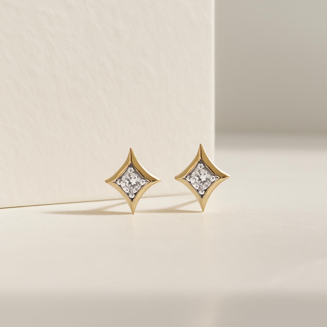 14k Solid Gold North Star Lab Grown Diamond Stud Earring