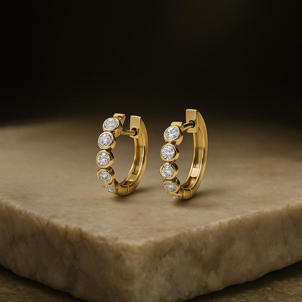 14K Solid Gold Huggie Earrings / Lab Grown Diamond Hoop Earring