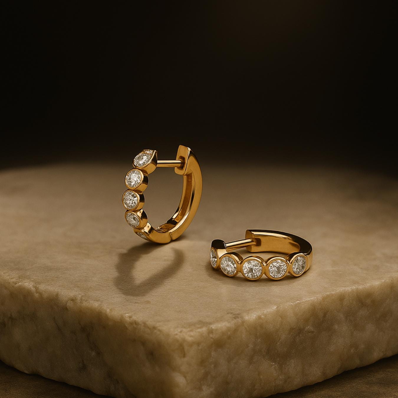 14K Solid Gold Huggie Earrings / Lab Grown Diamond Hoop Earring