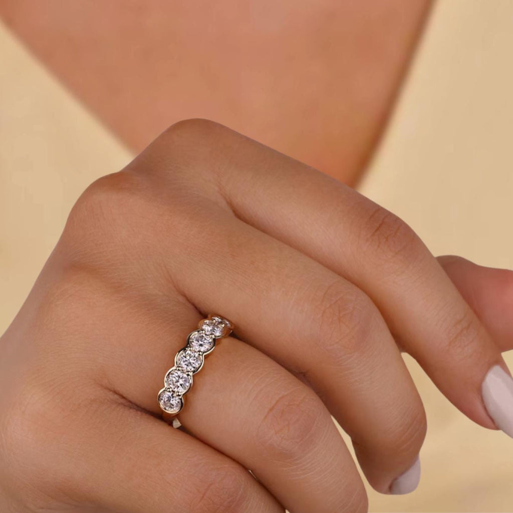 14K Lab Grown Six Stone Diamond Wedding Band