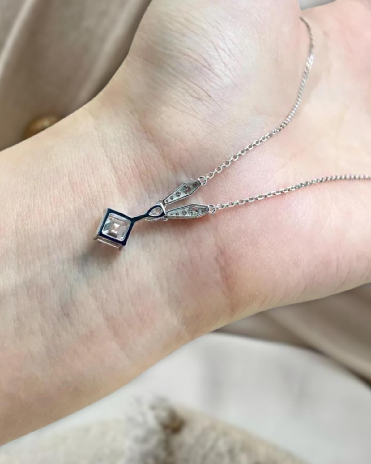 1 Carat Asscher Cut F VS1 Lab Grown Diamond Necklace IGI Certificate 14K White Gold