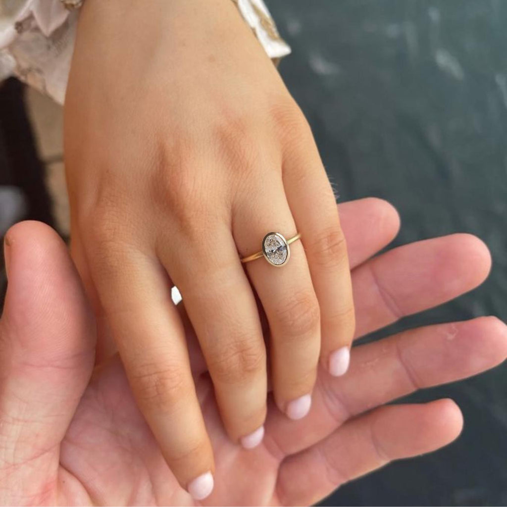 2 Carat IGI Certified Oval Cut Lab Grown Diamond Bezel Set Solitaire Engagement Ring 14K Yellow Gold