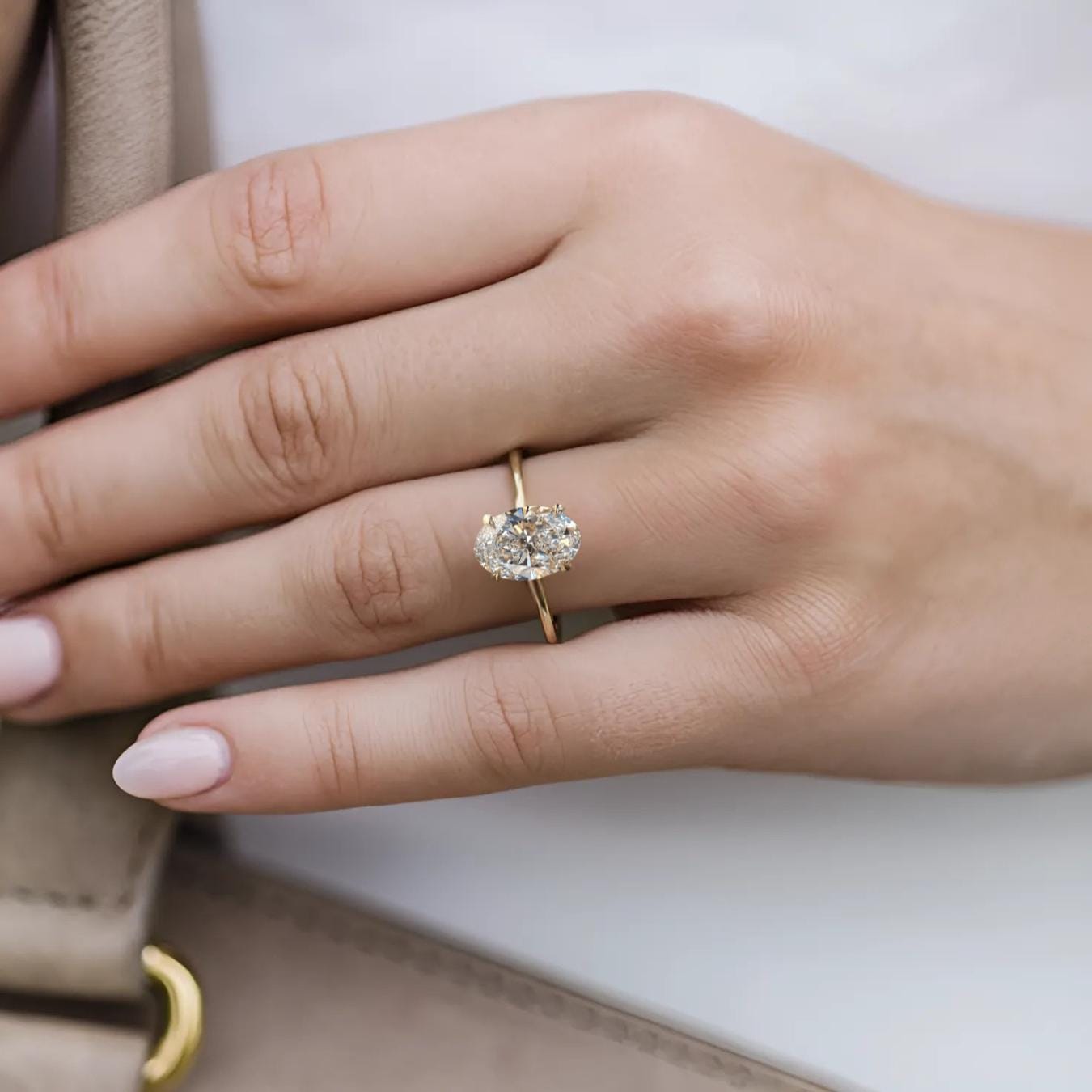 3ct Oval Solitaire IGI Certified Lab Grown Diamond Ring in Solid 14K Gold