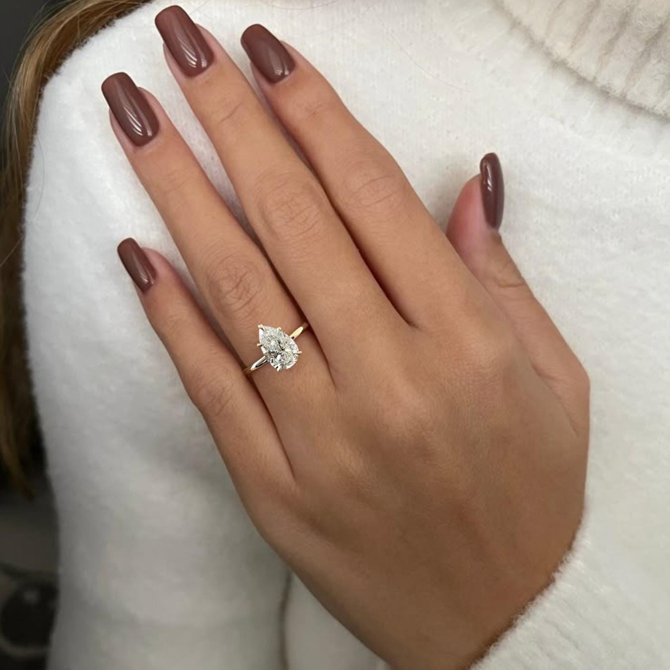 2 Carat Pear Cut Lab Grown Engagement Diamond Ring | 2 CT Solitaire Ring | 14K Gold Thin Dainty Ring