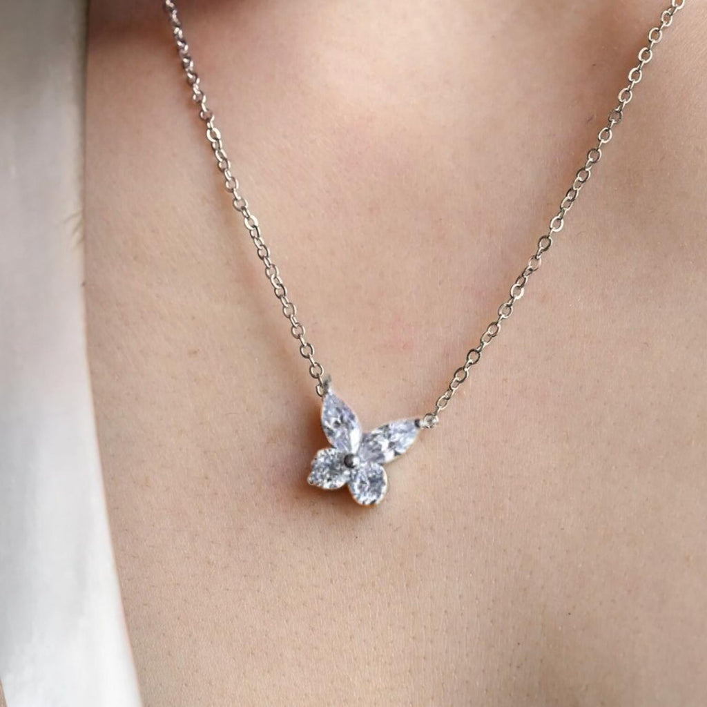 Diamond Butterfly Necklace, 14k Solid Gold Butterfly Necklace, Dainty Butterfly Necklace, Tiny Butterfly Diamond Pendant, Gift for women