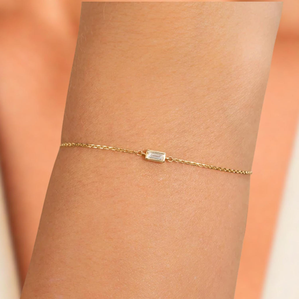 14K Gold Lab Grown Diamond Baguette Bracelet, Gift for Her