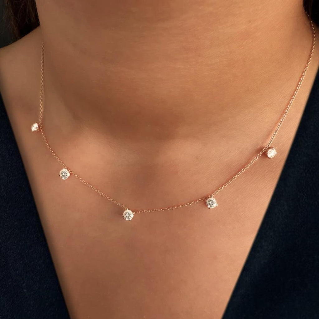 1.25 Ct Diamond Solitaire Necklace, 14k Solid Gold 5 Stones Diamond Necklace, Prong Setting Solitaire Diamond Necklace, 14k Gold Necklace