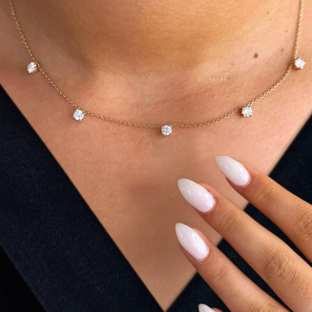 1.25 Ct Diamond Solitaire Necklace, 14k Solid Gold 5 Stones Diamond Necklace, Prong Setting Solitaire Diamond Necklace, 14k Gold Necklace