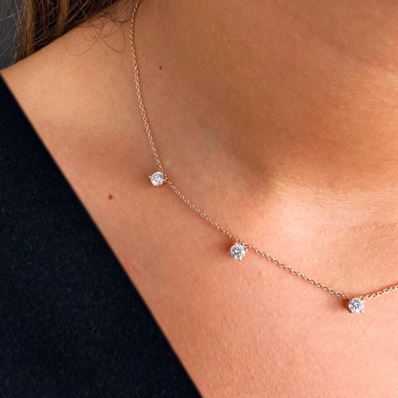 1.25 Ct Diamond Solitaire Necklace, 14k Solid Gold 5 Stones Diamond Necklace, Prong Setting Solitaire Diamond Necklace, 14k Gold Necklace