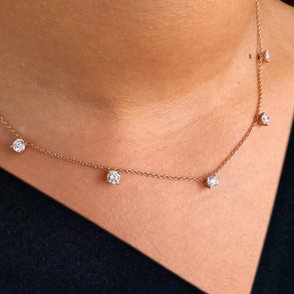 1.25 Ct Diamond Solitaire Necklace, 14k Solid Gold 5 Stones Diamond Necklace, Prong Setting Solitaire Diamond Necklace, 14k Gold Necklace