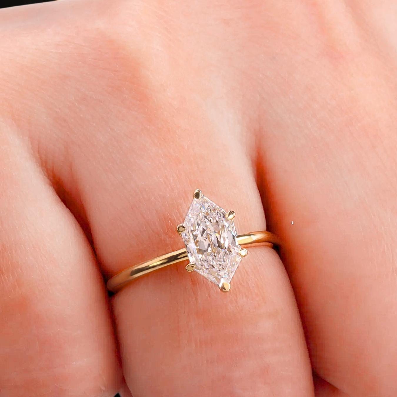 14K Gold Hexagon Cut Lab Grown Diamond Engagement Ring