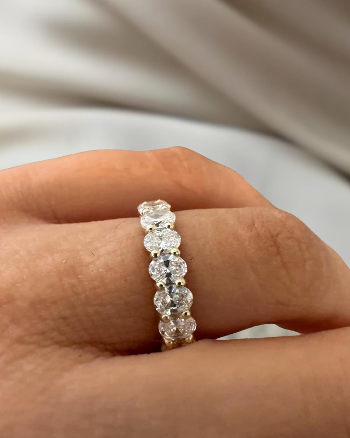 Lab Grown Diamond Oval Eternity Wedding Band With 14K Solid Gold