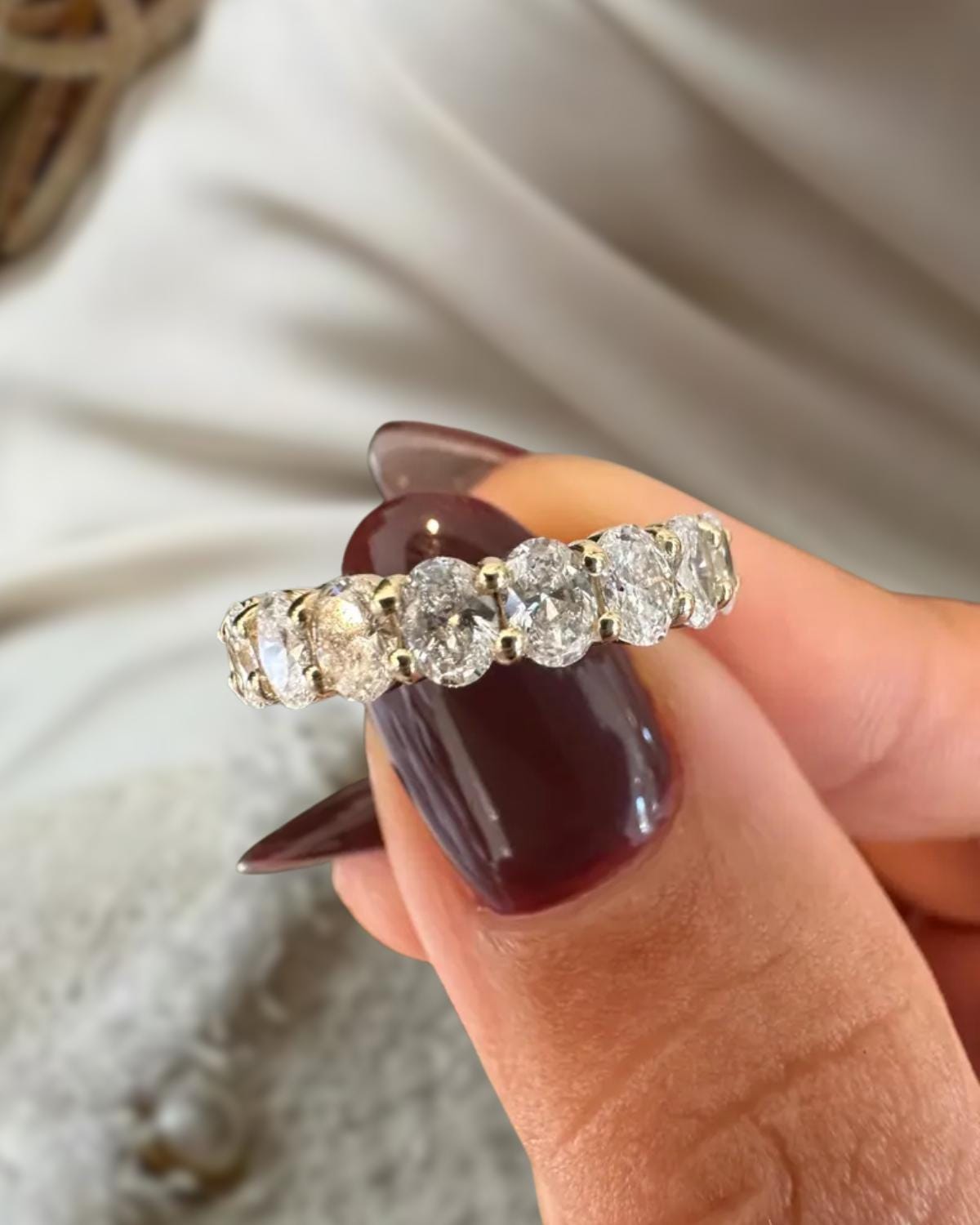 Lab Grown Diamond Oval Eternity Wedding Band With 14K Solid Gold