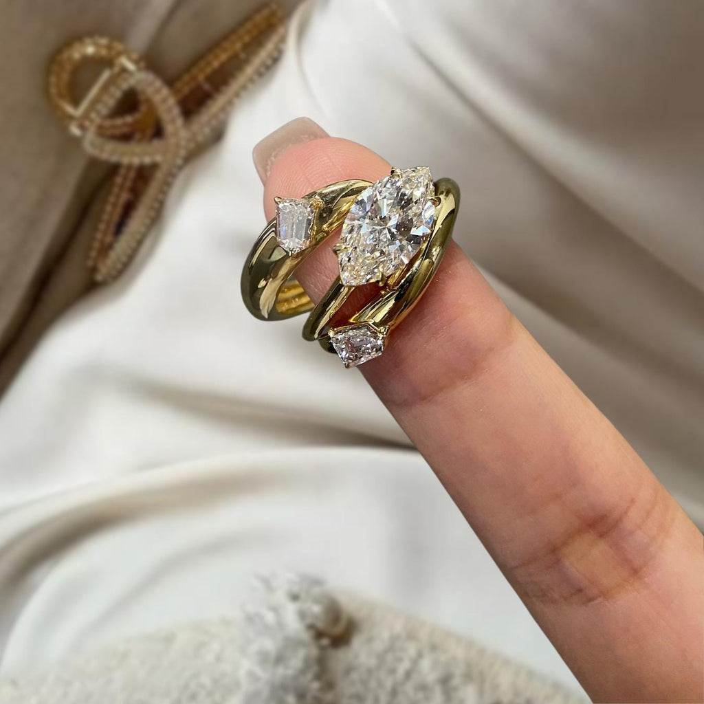 2.0 CT Marquise East West Lab Grown Diamond Engagement Ring , 14K Yellow Gold 3 Stone Ring