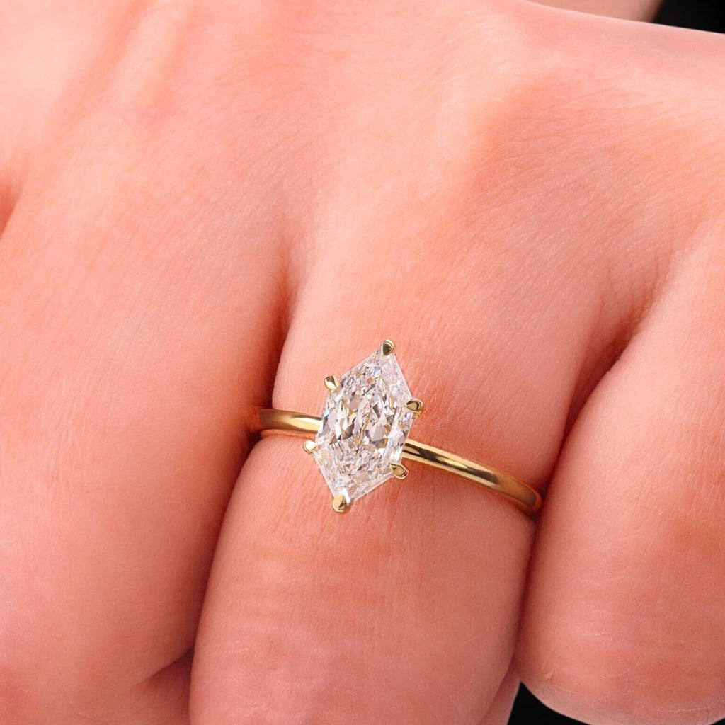 14K Gold Hexagon Cut Lab Grown Diamond Engagement Ring