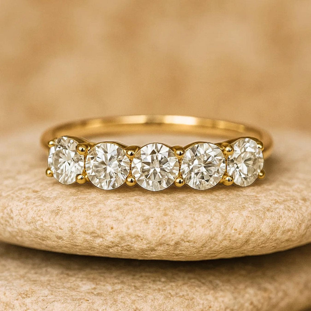 Five Stone 14K Solid Gold Lab Grown Diamond Wedding Ring Gift for Women