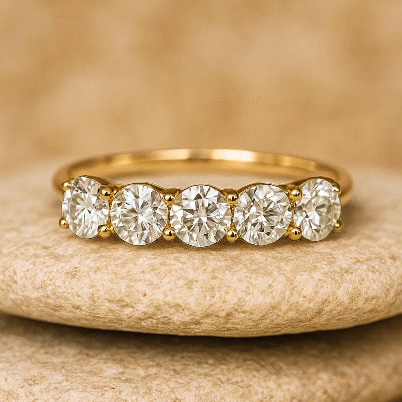 Five Stone 14K Solid Gold Lab Grown Diamond Wedding Ring Gift for Women