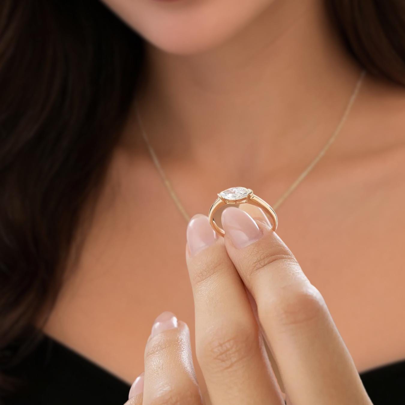 1 ctw East-West Marquise Shaped Lab Grown Diamond Engagement Ring, Anniversary Gift for Her