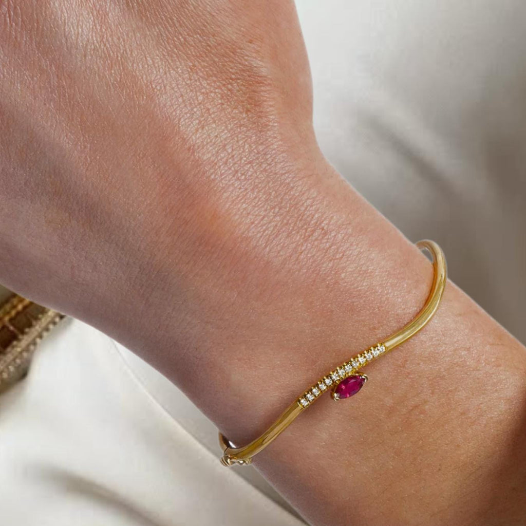 Ruby Bracelet / 14k Gold marquise Setting Ruby Bracelet/Ruby diamond Bracelet / July Birthstone Gift, Gift for Her