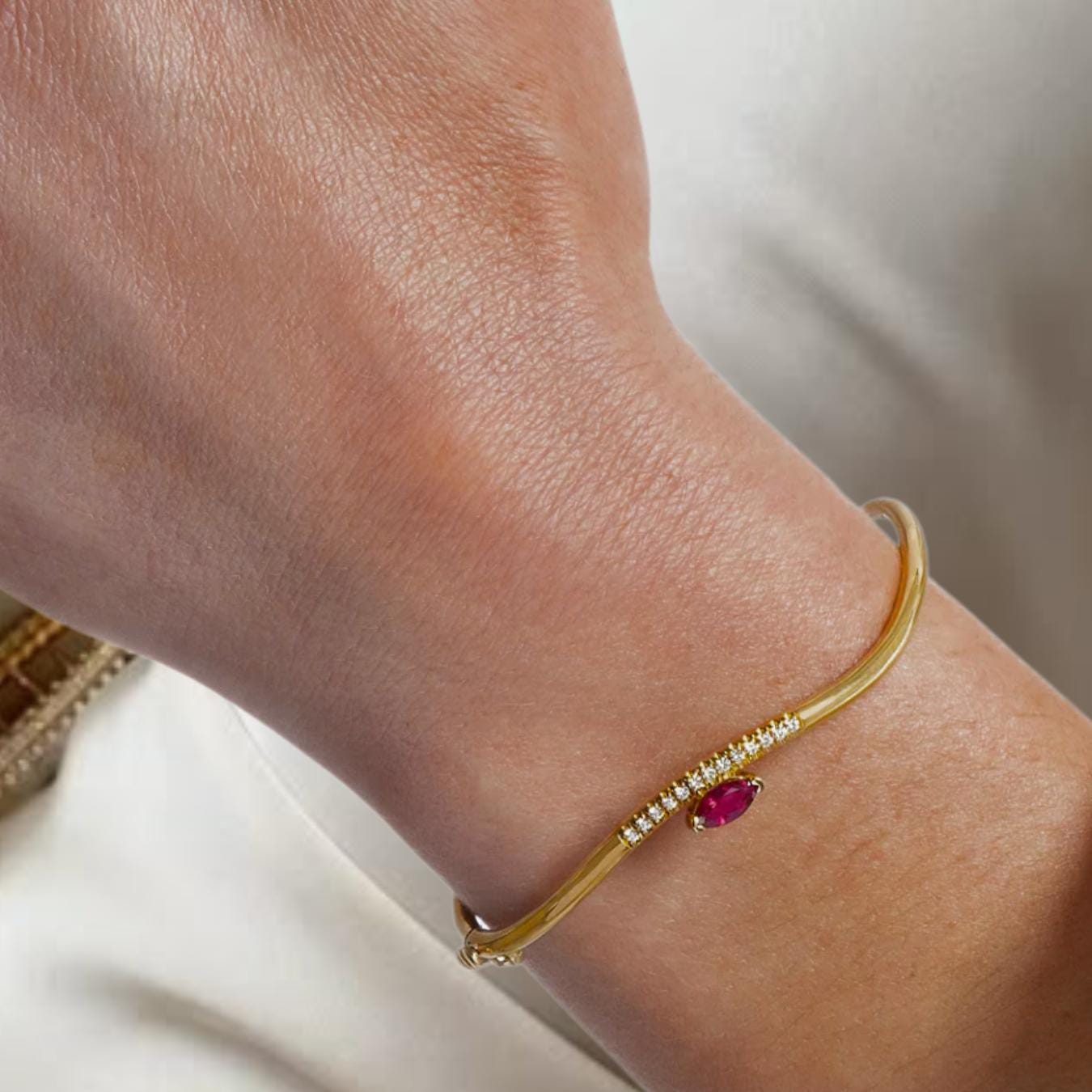 Ruby Bracelet / 14k Gold marquise Setting Ruby Bracelet/Ruby diamond Bracelet / July Birthstone Gift, Gift for Her