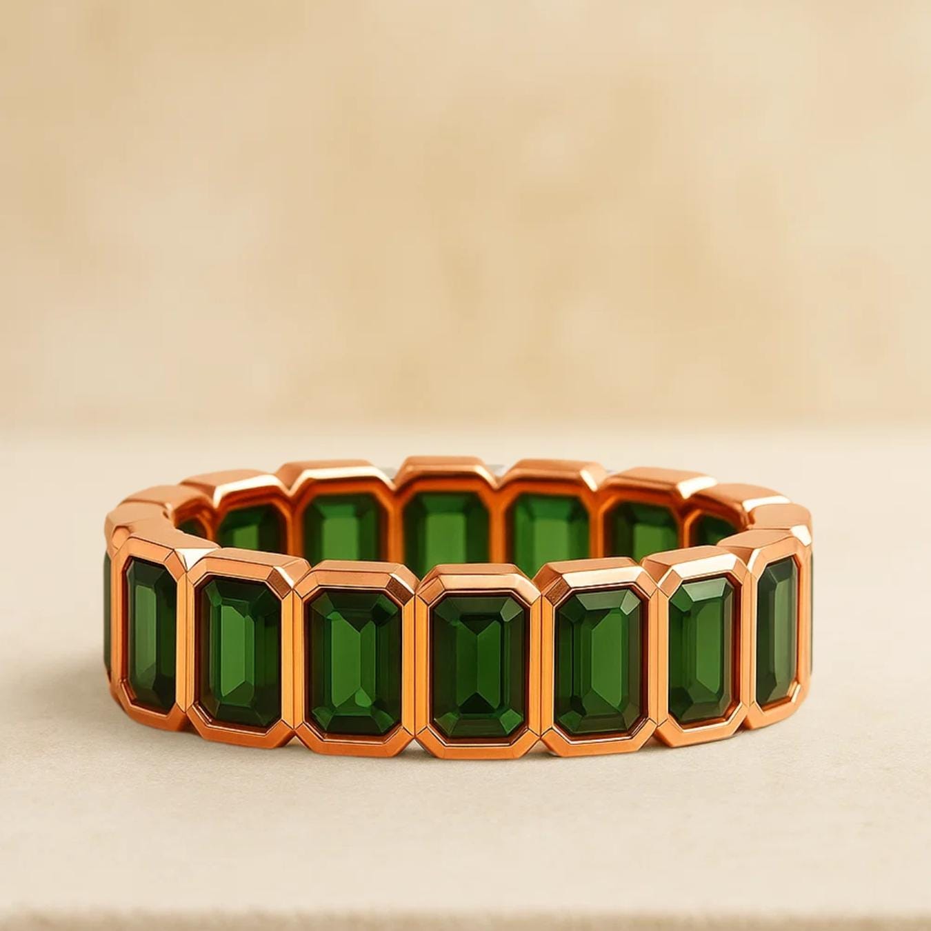 Full Eternity Wedding Band Solid 14K Gold Emerald Cut Gemstone Ring