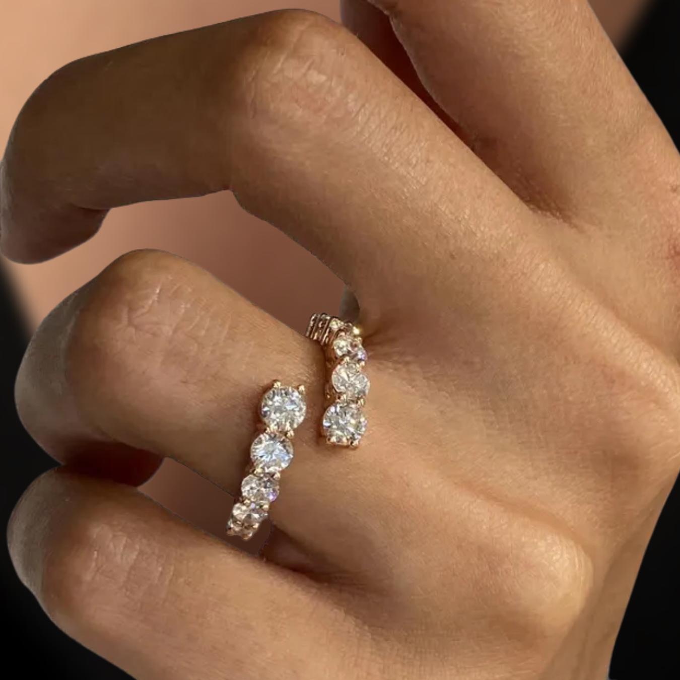 Round Cut Lab Grown Diamond Bypass Ring, 14K Gold Ring for Women