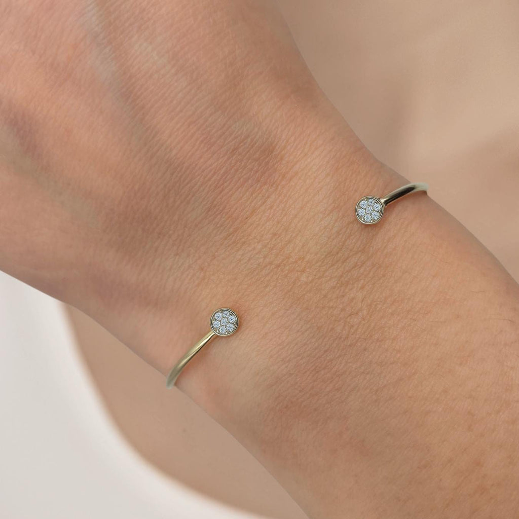 14K Gold Diamond Bangle, Genuine Lab grown Diamond Open Cuff Bracelet
