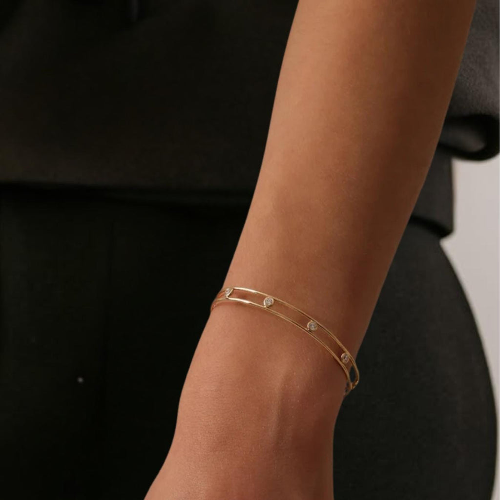 0.40ct Diamond Cuff Bangle / 14K Gold Bezel Setting Diamond Cuff Bracelet / Bubble Diamond Cuff for Woman