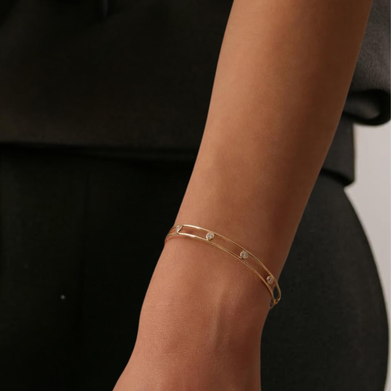 0.40ct Diamond Cuff Bangle / 14K Gold Bezel Setting Diamond Cuff Bracelet / Bubble Diamond Cuff for Woman