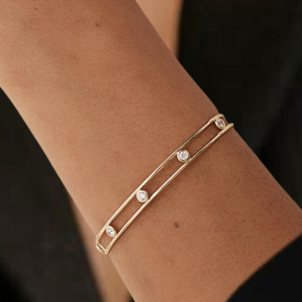 0.40ct Diamond Cuff Bangle / 14K Gold Bezel Setting Diamond Cuff Bracelet / Bubble Diamond Cuff for Woman