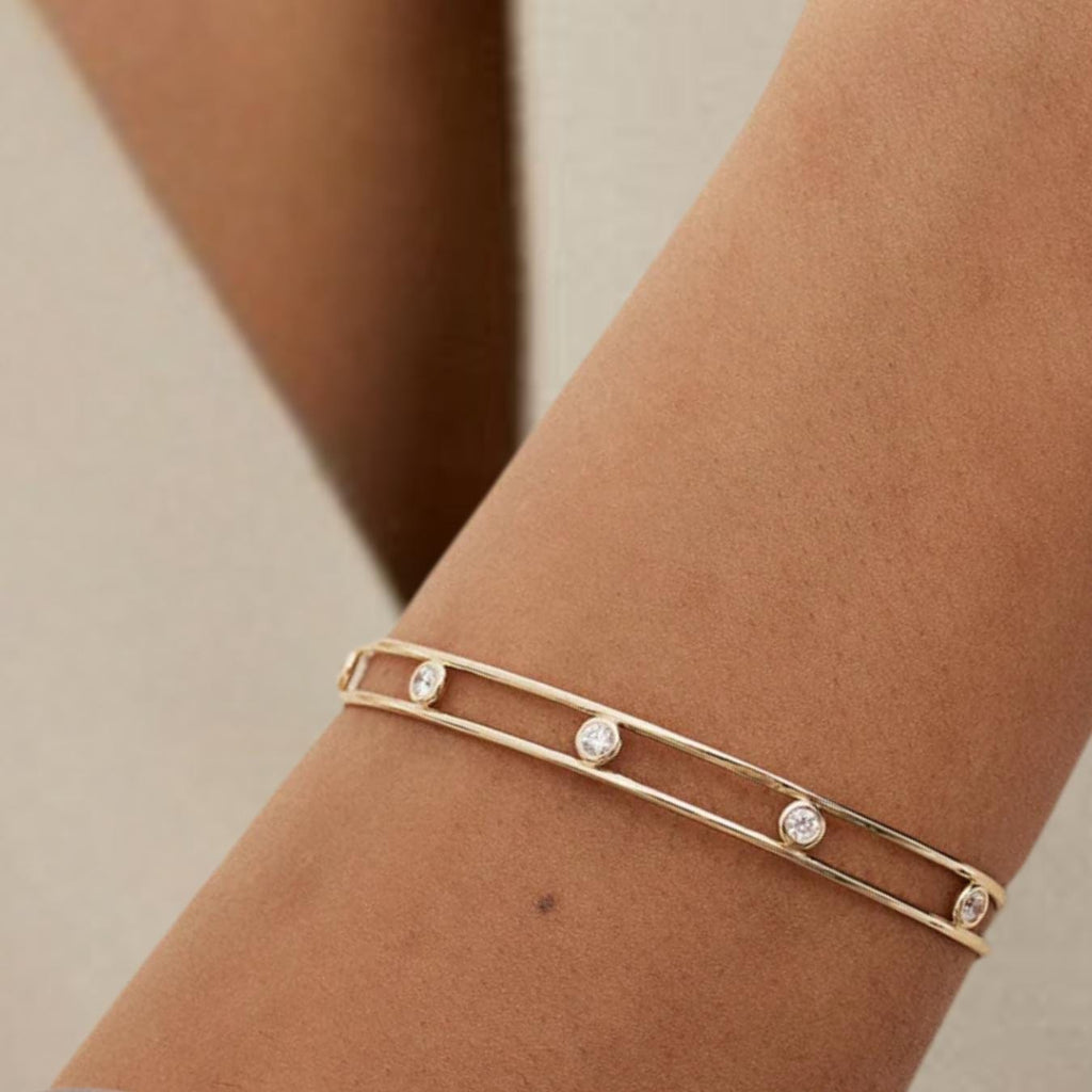 0.40ct Diamond Cuff Bangle / 14K Gold Bezel Setting Diamond Cuff Bracelet / Bubble Diamond Cuff for Woman