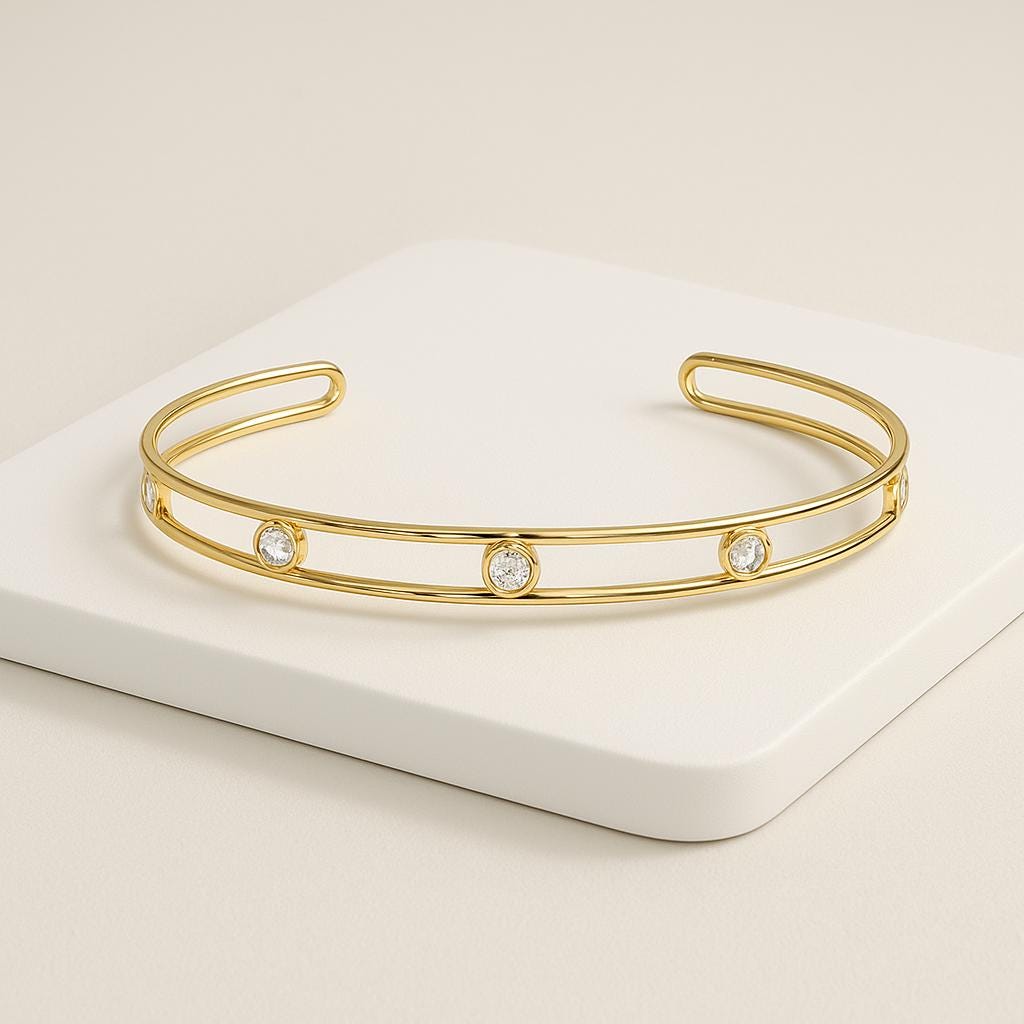 0.40ct Diamond Cuff Bangle / 14K Gold Bezel Setting Diamond Cuff Bracelet / Bubble Diamond Cuff for Woman