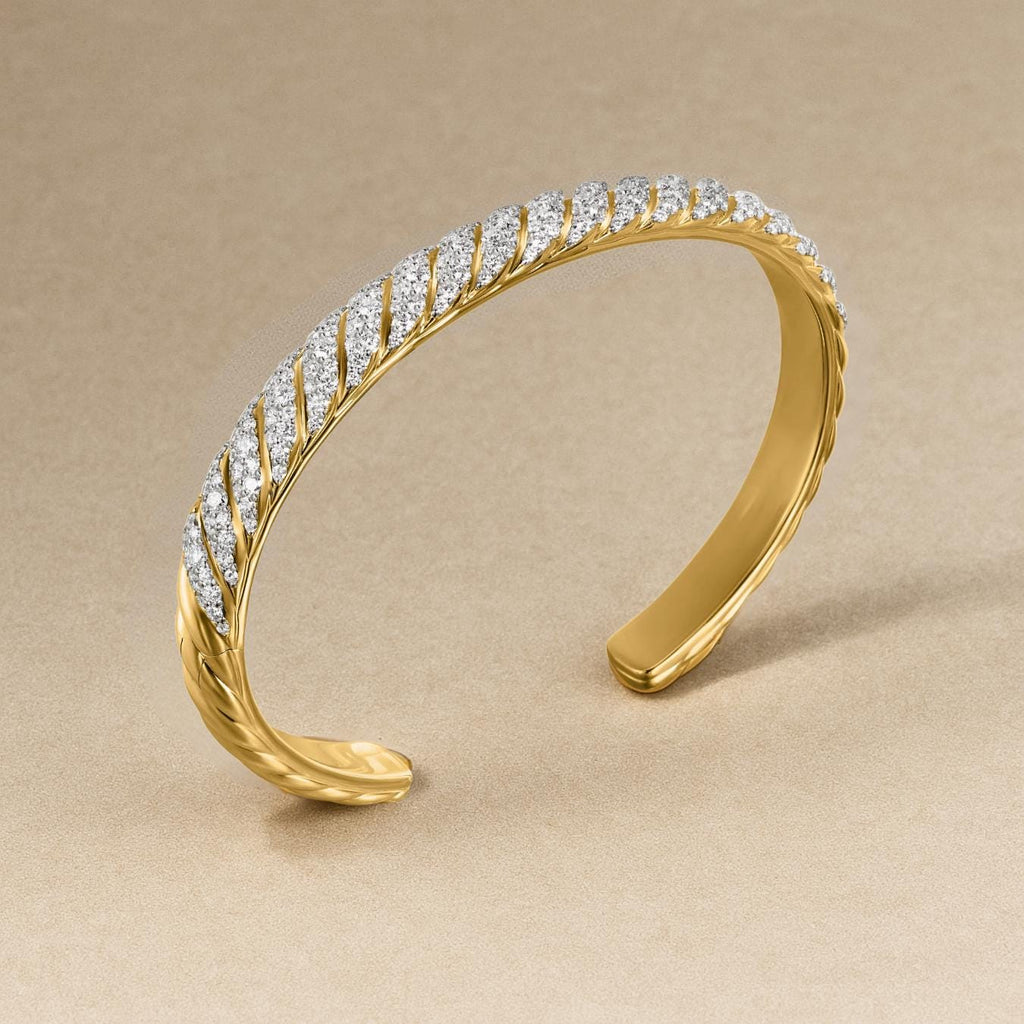 14K Gold Lab Grown Diamond Bangle Cuff Bracelet / Diamond Cuff for Men
