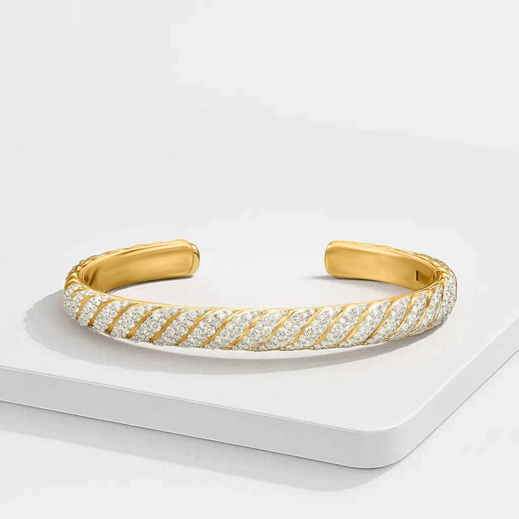 14K Gold Lab Grown Diamond Bangle Cuff Bracelet / Diamond Cuff for Men