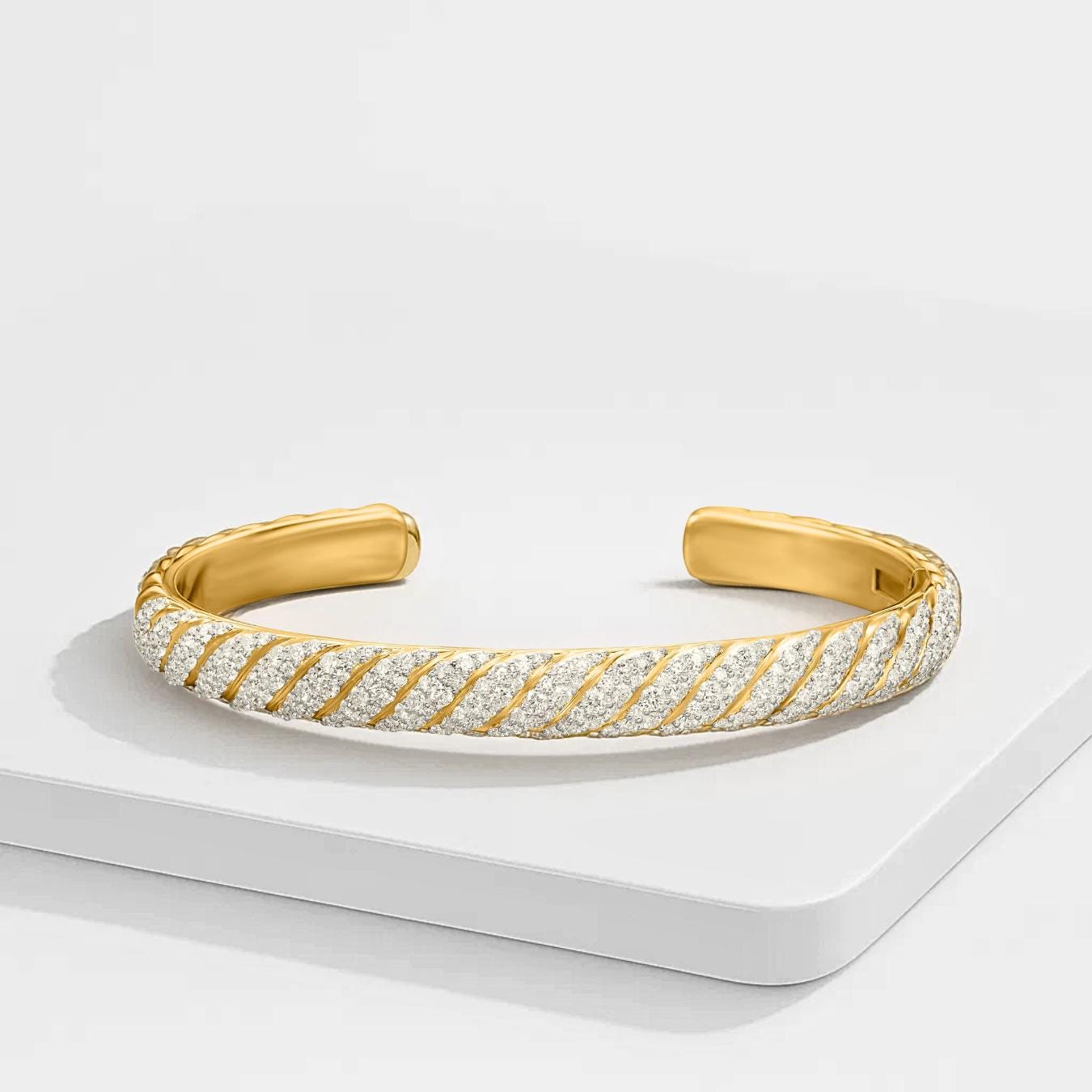 14K Gold Lab Grown Diamond Bangle Cuff Bracelet / Diamond Cuff for Men