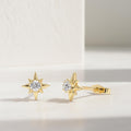 14K Gold Diamond North Star Stud Earrings: Minimalist Starburst Design