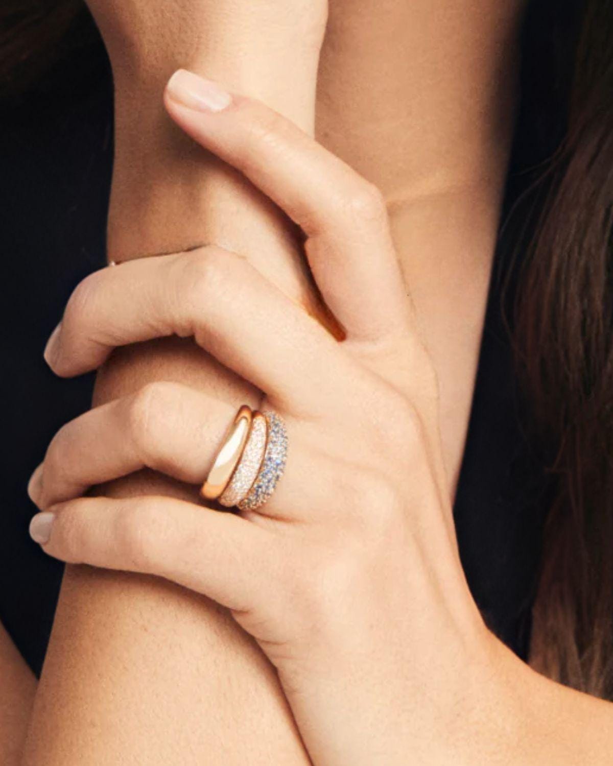 14K Dome Pave Diamond Ring 0.62 ctw, Chunky Dome Pave Setting Signet Band