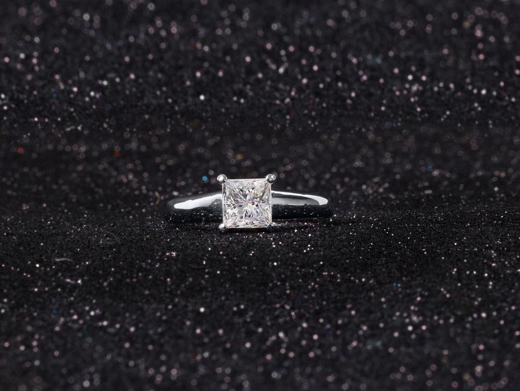 14K Gold Princess Cut 4 Ct Lab Grown Diamond Solitaire Engagement Ring