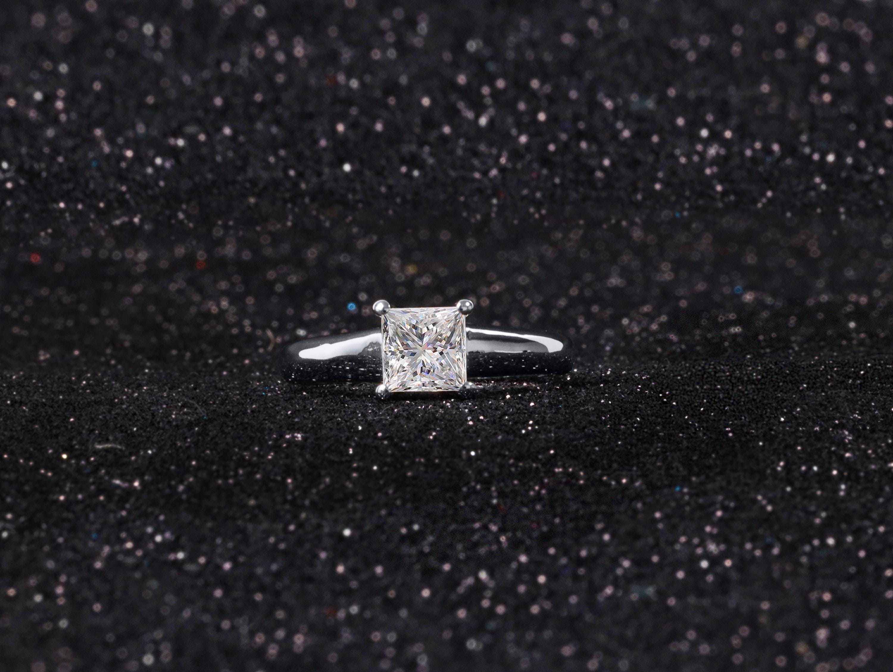 14K Gold Princess Cut 4 Ct Lab Grown Diamond Solitaire Engagement Ring