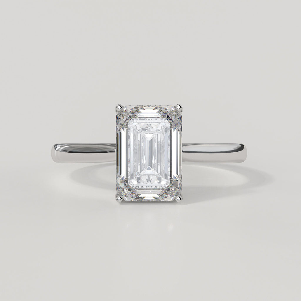14K Solid Gold Certified Emerald Cut Lab Diamond Solitaire Engagement Ring