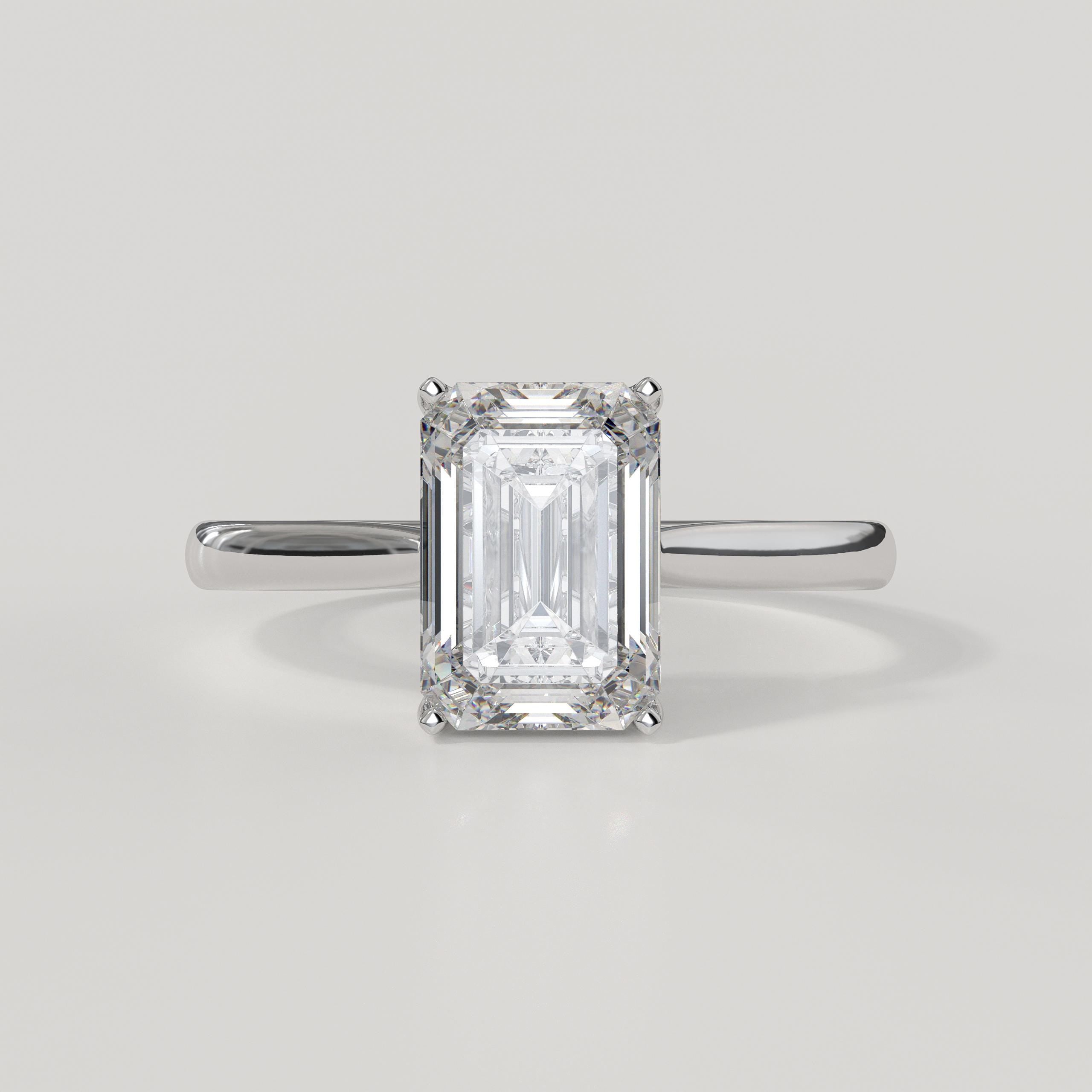 14K Solid Gold Certified Emerald Cut Lab Diamond Solitaire Engagement Ring