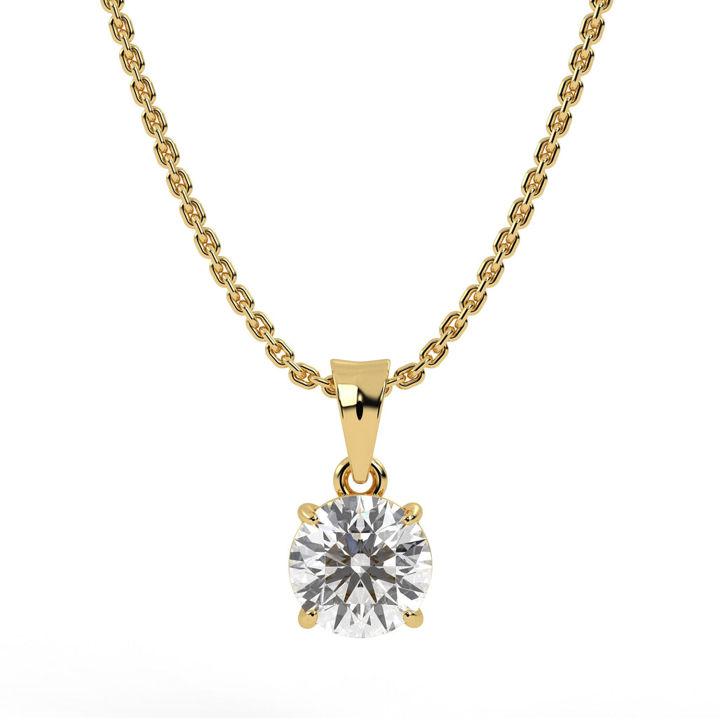 14K Solid Gold Lab Grown Diamond Solitaire Pendant Necklace