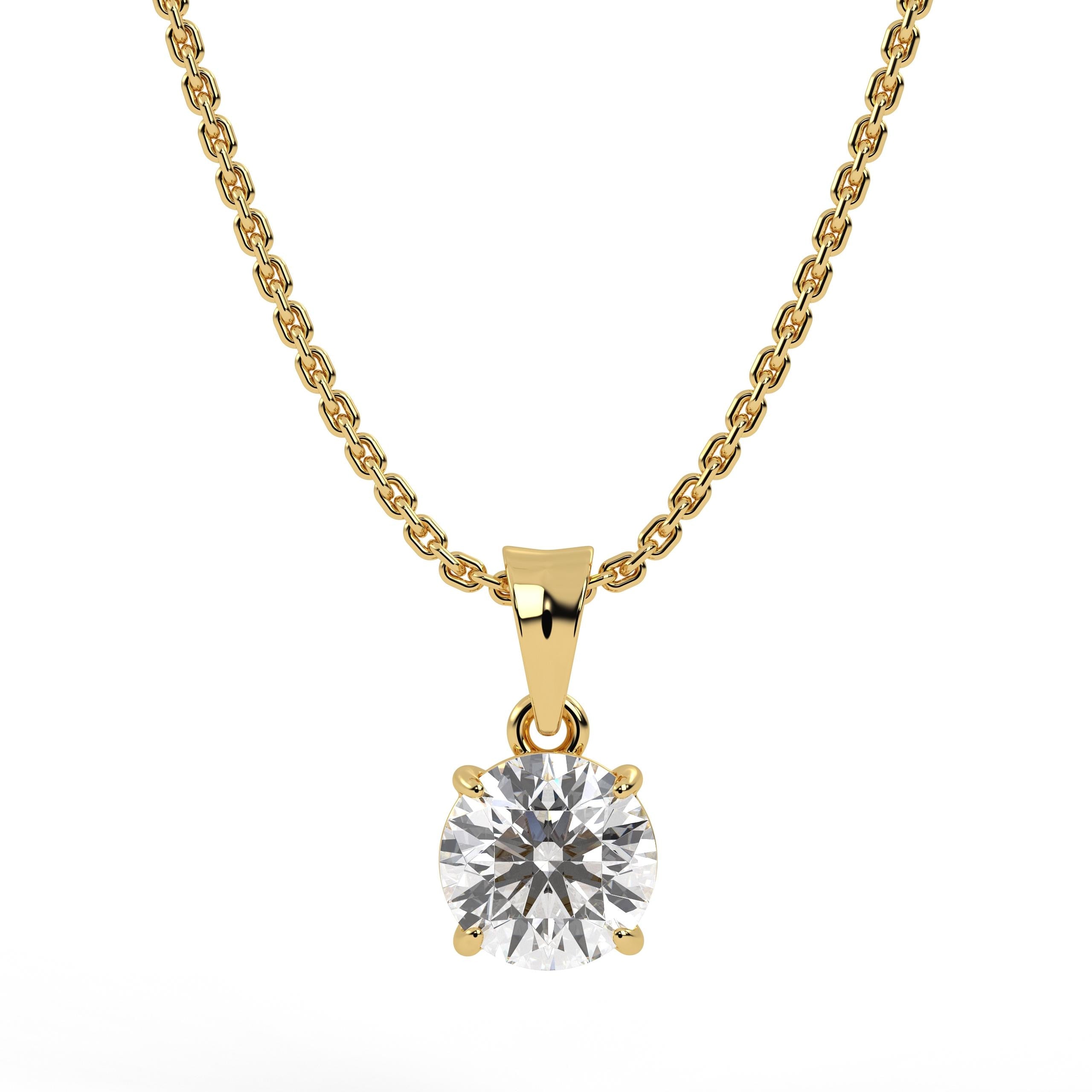 14K Solid Gold Lab Grown Diamond Solitaire Pendant Necklace
